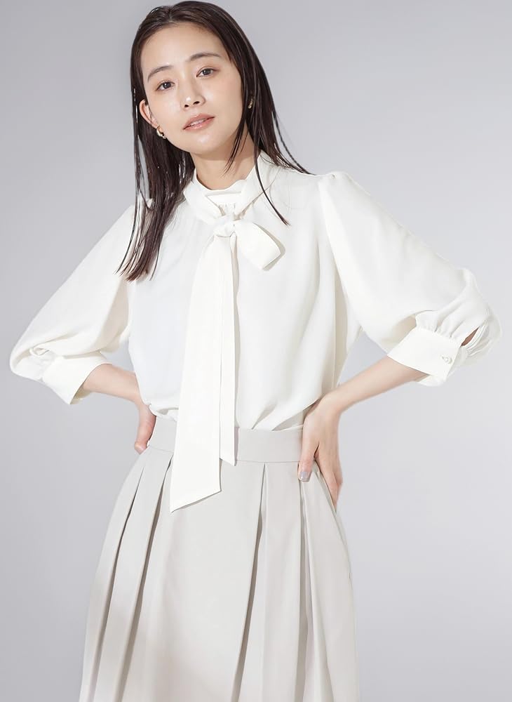 極美品　未使用級　24AW 　ナノユニバース　ボウタイブラウス　 グレージュ ナノユニバース】ボウタイ ブラウス 着脱可2way ベージュ F